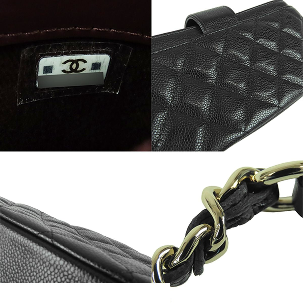 Chanel Phone Case Black Gold Caviar Leather Quilted CC Logo Chain — view 7