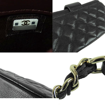 Chanel Phone Case Black Gold Caviar Leather Quilted CC Logo Chain — view 7