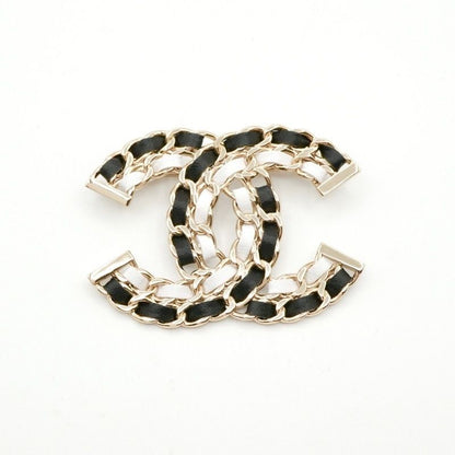 Chanel Brooch Corsage Gold Black White Here Mark