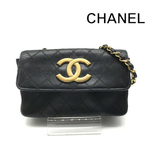 Chanel Big CC Logo Bicolor Lambskin Chain Shoulder Bag Black Purse