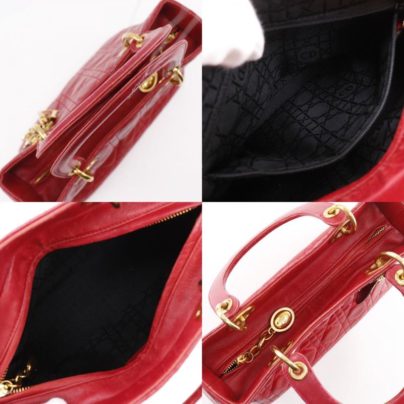 Christian Dior Lady Dior Cannage Calf Red Ladies Handbag