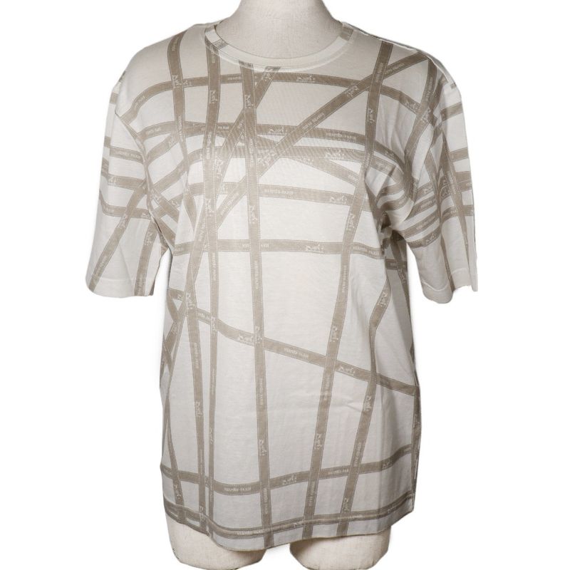 Hermes Bolduc Ribbon Cotton White/beige Women's Short Sleeve T-shirt