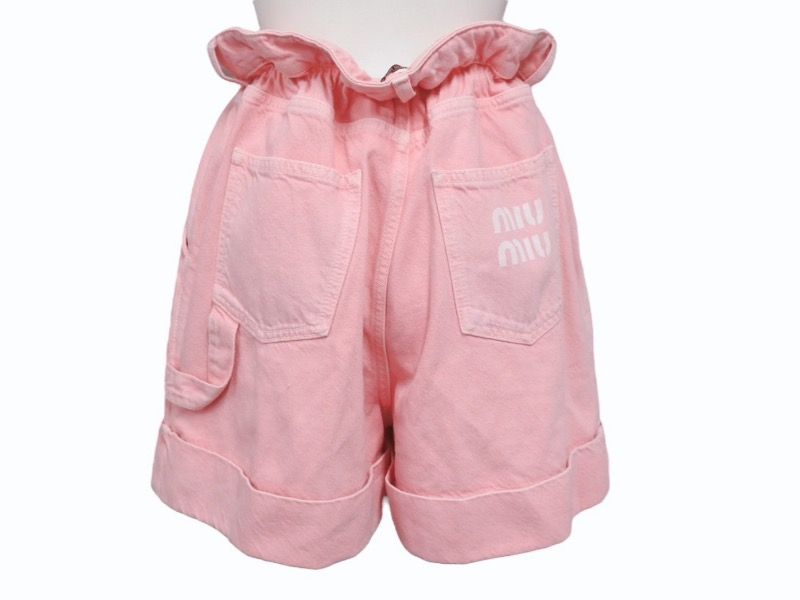 Miu Miu Denim Shorts 38 Pink Logo Print — view 3