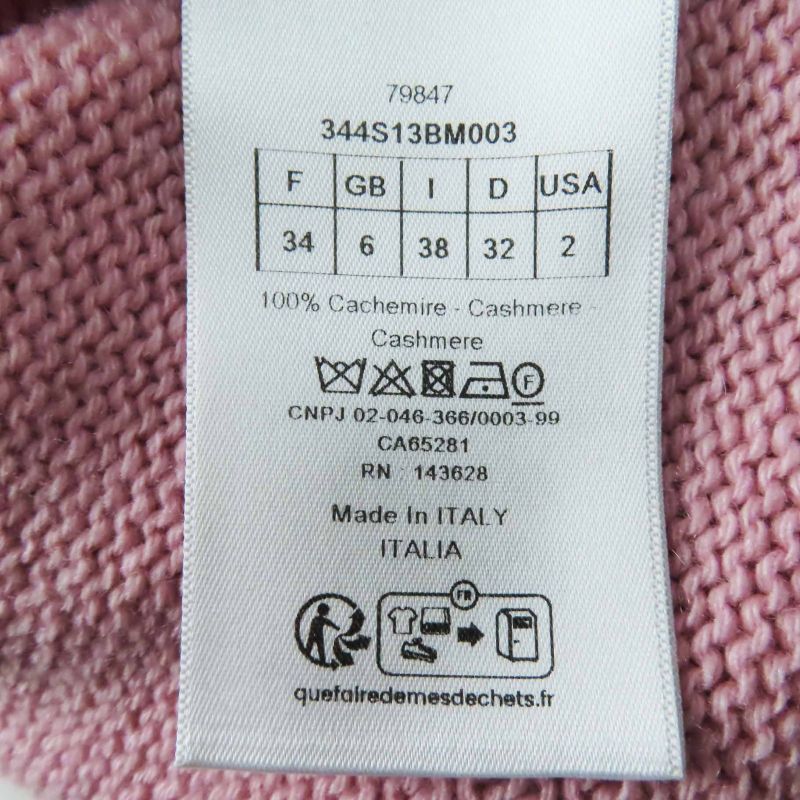 Christian DIOR 344s13bm003 100% Cashmere Frilled Short Sleeve Knit Pink Gray