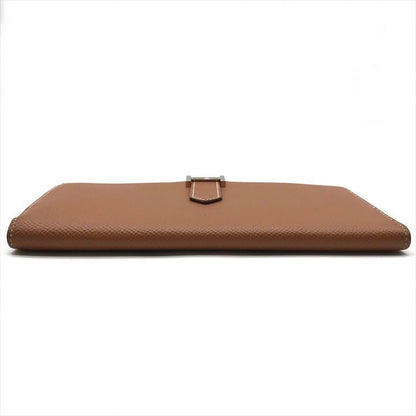 Hermes Bearn Souffle Epsom Gold Wallet Brown Leather
