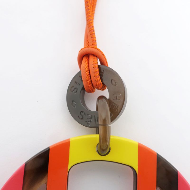 Hermes Necklace H Equipe Buffalo Horn Multicolor Pink Pendant Accessory