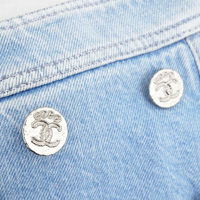 Chanel Denim Pants P76228v68736 Size 38 Light Blue Lamé Women's Clothing