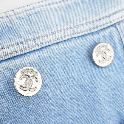 Chanel Denim Pants P76228v68736 Size 38 Light Blue Lamé Women's Clothing