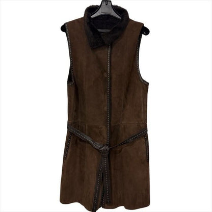 Fendi Selleria Mouton Vest with Belt 38 Brown