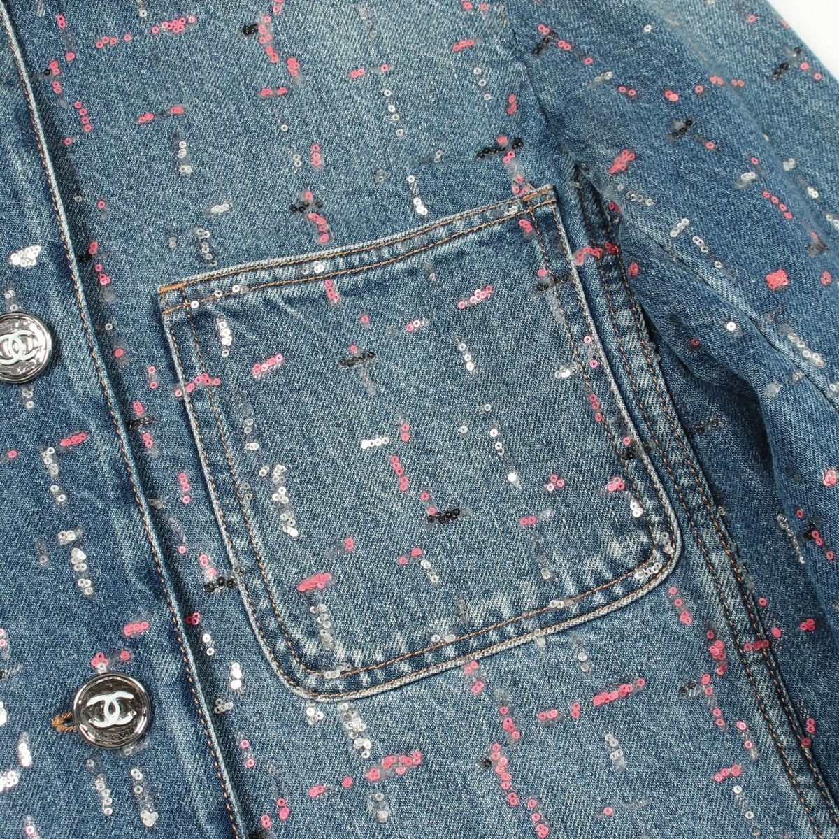 Chanel Denim Jacket CC Logo Button Sequin — view 8