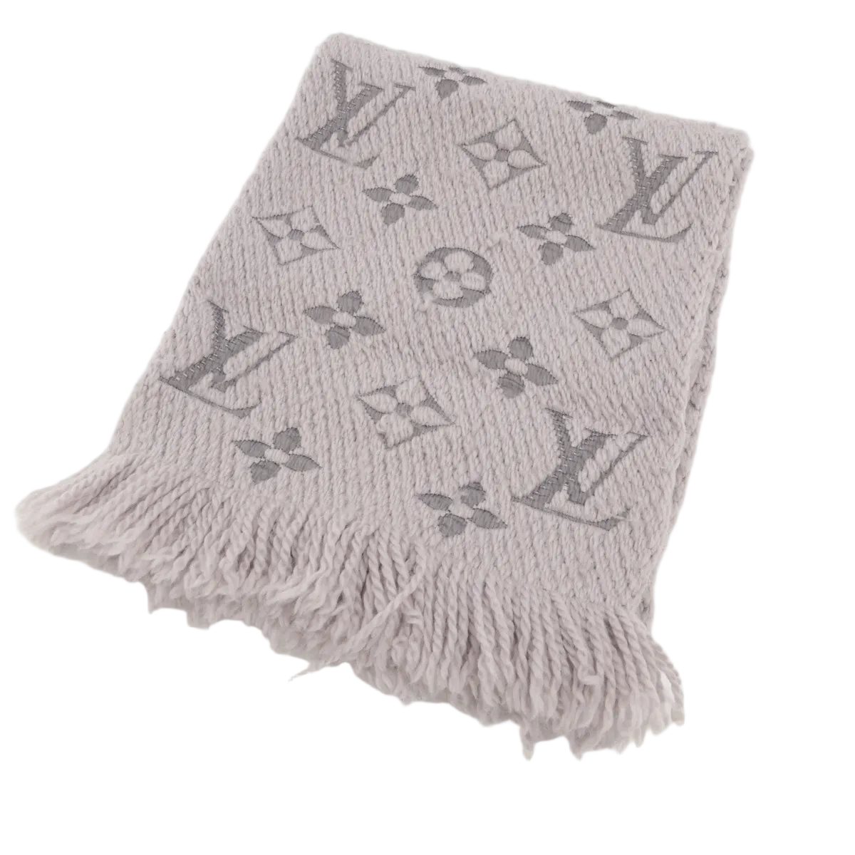Louis Vuitton Monogram Echarpe Logo Mania Scarf Silk Fringe Gray