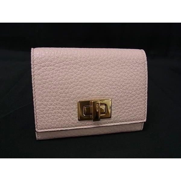 Fendi Peekaboo Leather Turnlock Card Case Business Holder Pink