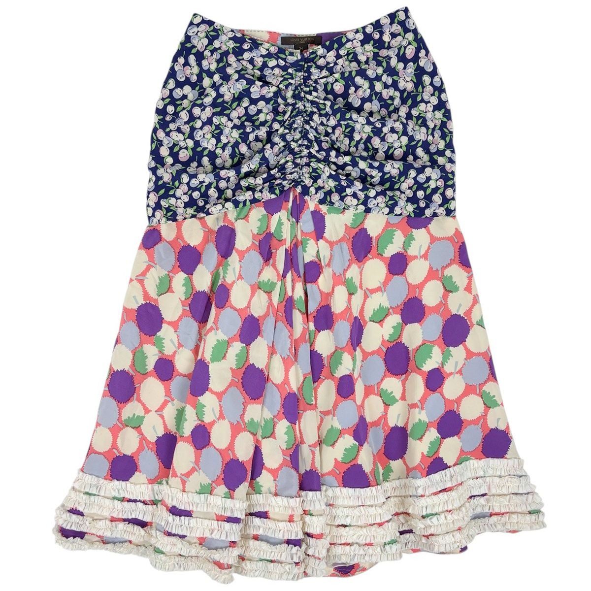 Louis Vuitton Tulle Skirt All Over Pattern Mid Length Silk Pink Purple Multicolo