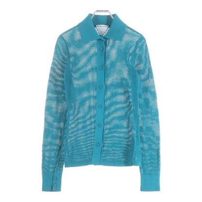 Bottega Veneta Mesh Knit Cardigan Long Sleeve Shirt Blue