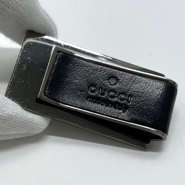 Gucci Money Clip Silver Black Excellent Condition Billfold Leather Metal