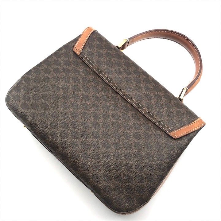 Celine Macadam Turnlock Charm Leather Hand Bag Brown Vintage