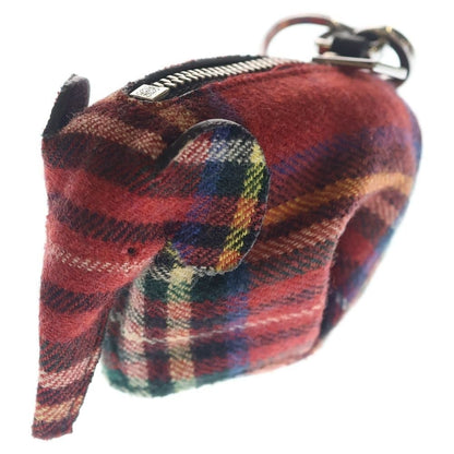 Loewe Charm Coin Purse Key Holder Red Tartan Gold