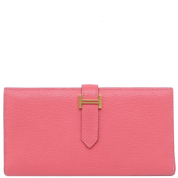 Hermes Long Wallet Bearn Souffle Chèvre Rose Lipstick Gold Hardware Bifold