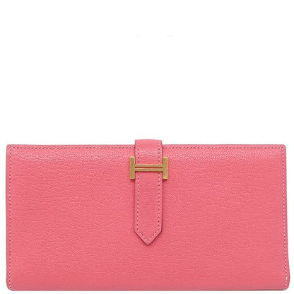 Hermes Long Wallet Bearn Souffle Chèvre Rose Lipstick Gold Hardware Bifold