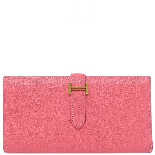 Hermes Long Wallet Bearn Souffle Chèvre Rose Lipstick Gold Hardware Bifold