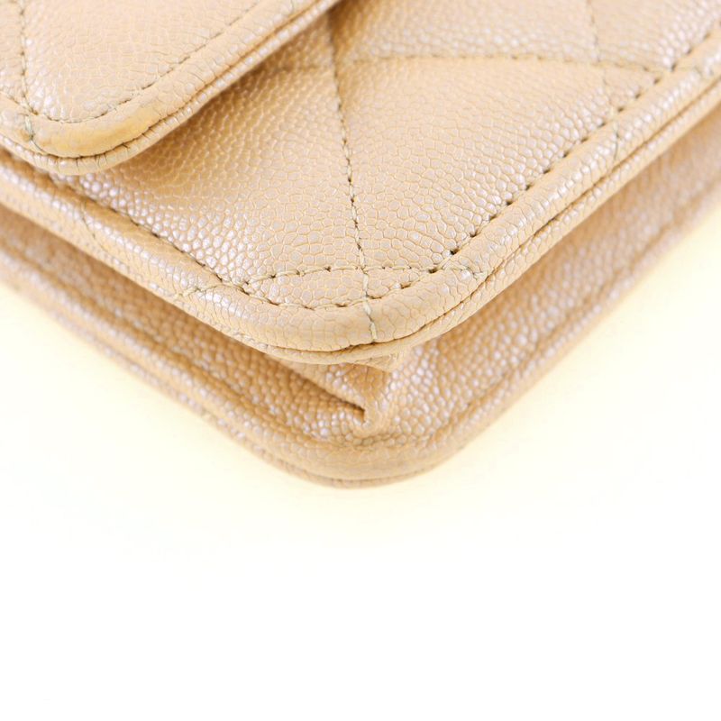 Chanel Classic Chain Wallet Matelasse Long Wallet In Calf And Caviar Skin Beige