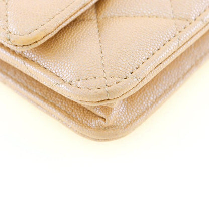 Chanel Classic Chain Wallet Matelasse Long Wallet In Calf And Caviar Skin Beige