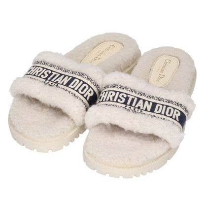 Christian Dior Logo Embroidered Fur Sandals 40