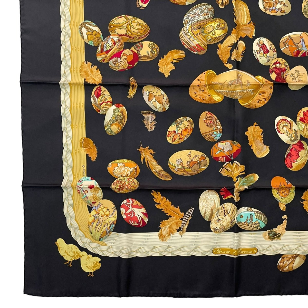 Hermes Scarf Silk Carre 90 Couvee D'hermes Chicks Black — view 5