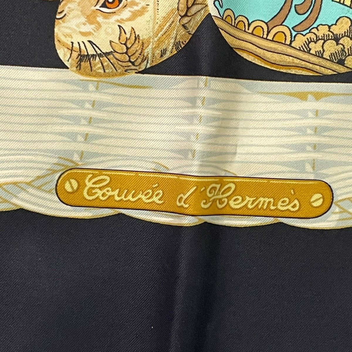 Hermes Scarf Silk Carre 90 Couvee D'hermes Chicks Black — view 9