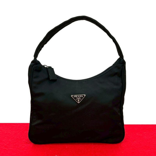 Prada Triangle Logo Plate Hardware Tessuto Nylon Mini Handbag One Shoulder Bag