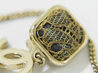 Authentic Chanel Coco Mark Necklace Pendant GP Gold Plated Chien Pan Gold Beige