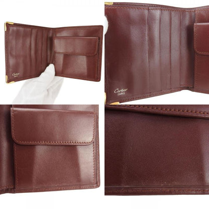 Cartier Bifold Wallet Must Line Calf Bordeaux Gold Hardware With Coin Purse