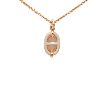 Hermes Mini Maillon PM Necklace Pink Gold Beige Plated Enamel