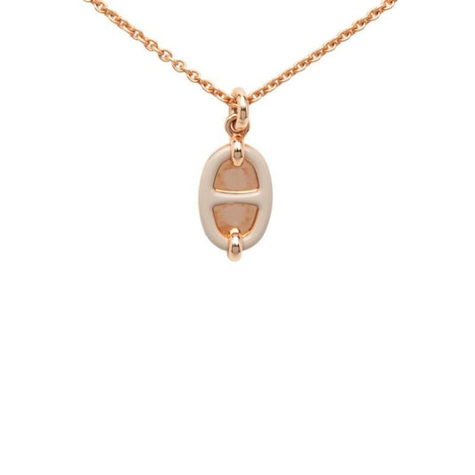 Hermes Mini Maillon PM Necklace Pink Gold Beige Plated Enamel