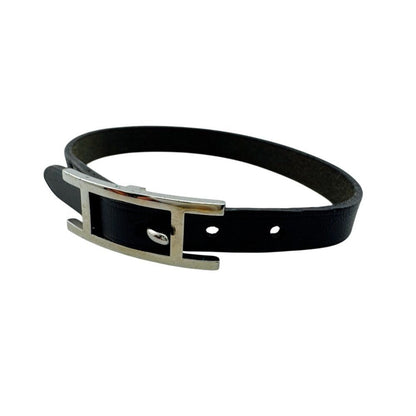 Hermes Bangle Hhardware Behapi Leather Bracelet Black