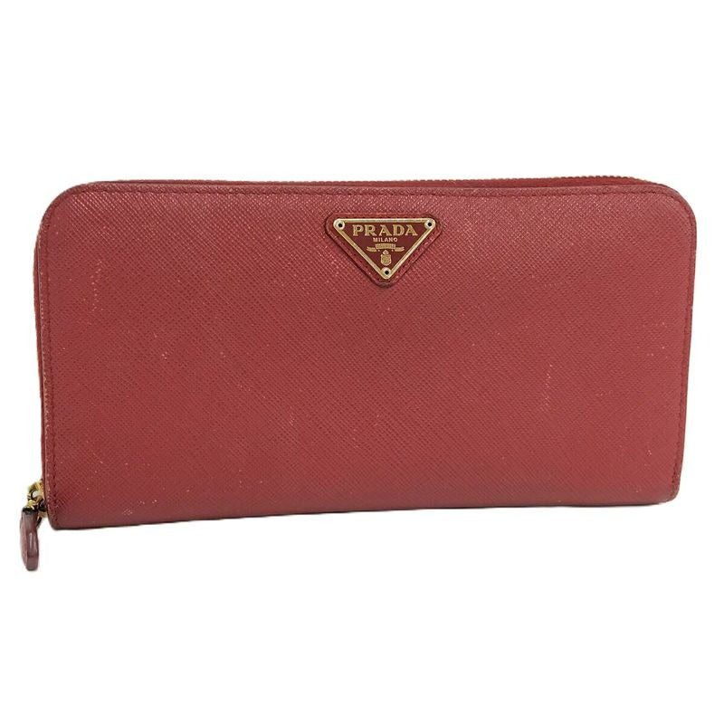 Prada Round Zipper Long Wallet Saffiano Leather Red 1 Ml506