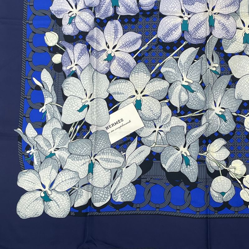 Hermes Scarf Carre 90 Silk Souvenirs D'asie Asian Memories Navy