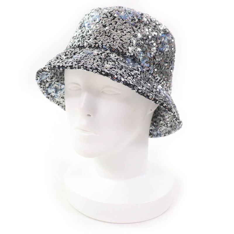 CHANEL 24C Sequined Coco Mark Bucket Hat Silver M Ladies
