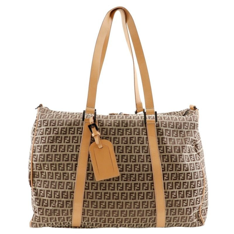 Fendi Zucchino 7 Vs014 Nylon Canvas and Leather Brown Boston Bag
