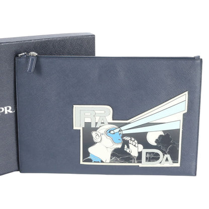 Prada Saffiano Leather Monki Robot Triangle Logo Clutch Pouch
