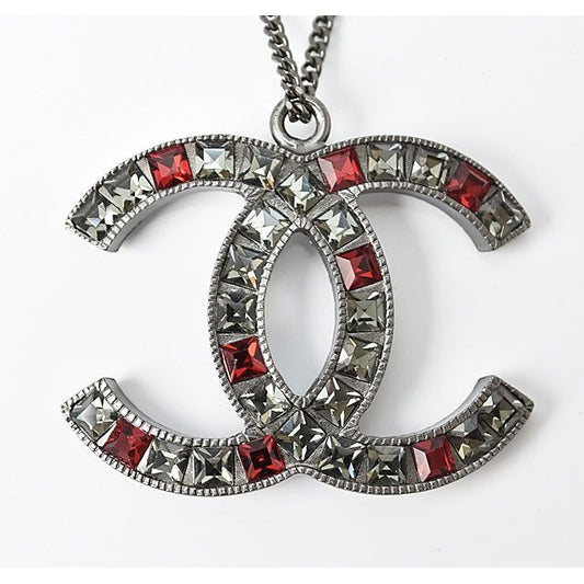 Chanel Coco Mark CC Rhinestone Gunmetal Red