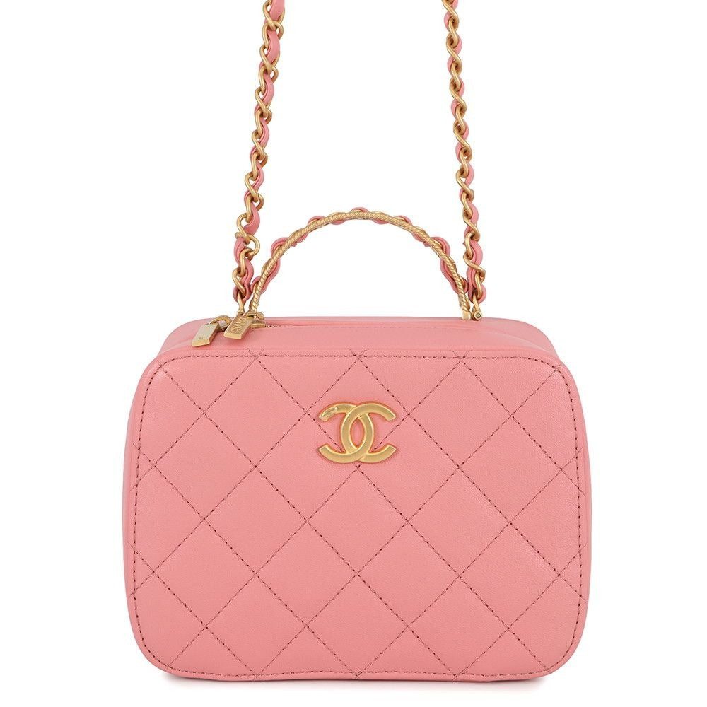 Chanel Chain Shoulder Bag Quilted CC Logo Vanity Top Handle Lambskin