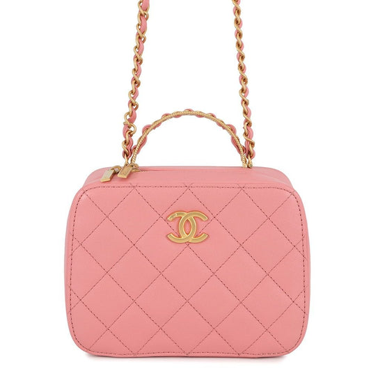 Chanel Chain Shoulder Bag Quilted CC Logo Vanity Top Handle Lambskin