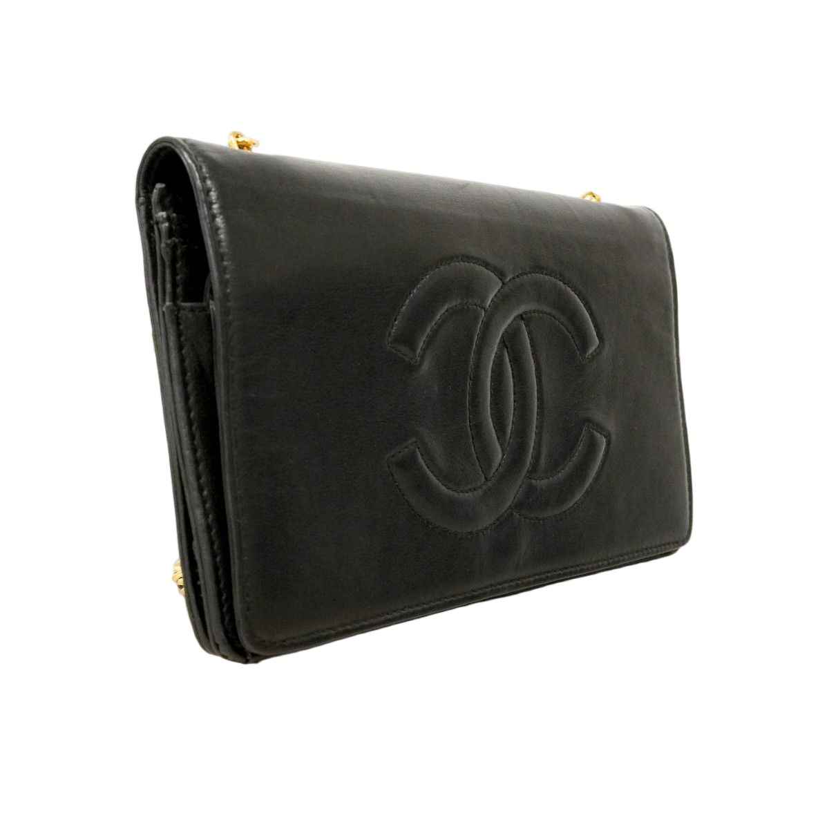 Chanel Shoulder Wallet Leather Black Gold — view 2