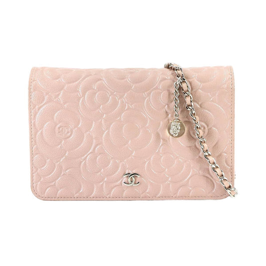 Chanel Camellia Chain Wallet Bifold Lambskin Pink