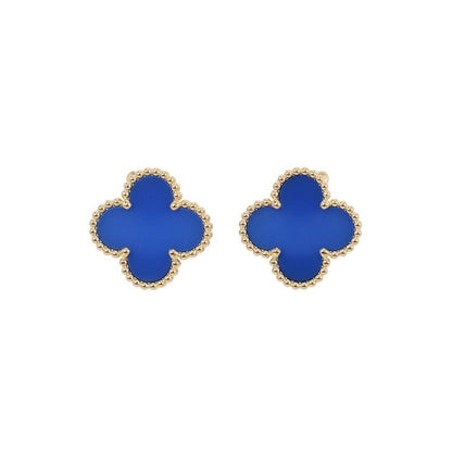 Van Cleef & Arpels Earrings Vintage Alhambra Blue Agate 18K Yellow Gold