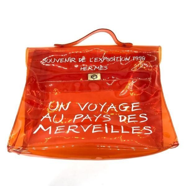 Hermes Vinyl Kelly Clear Hand Bag Orange