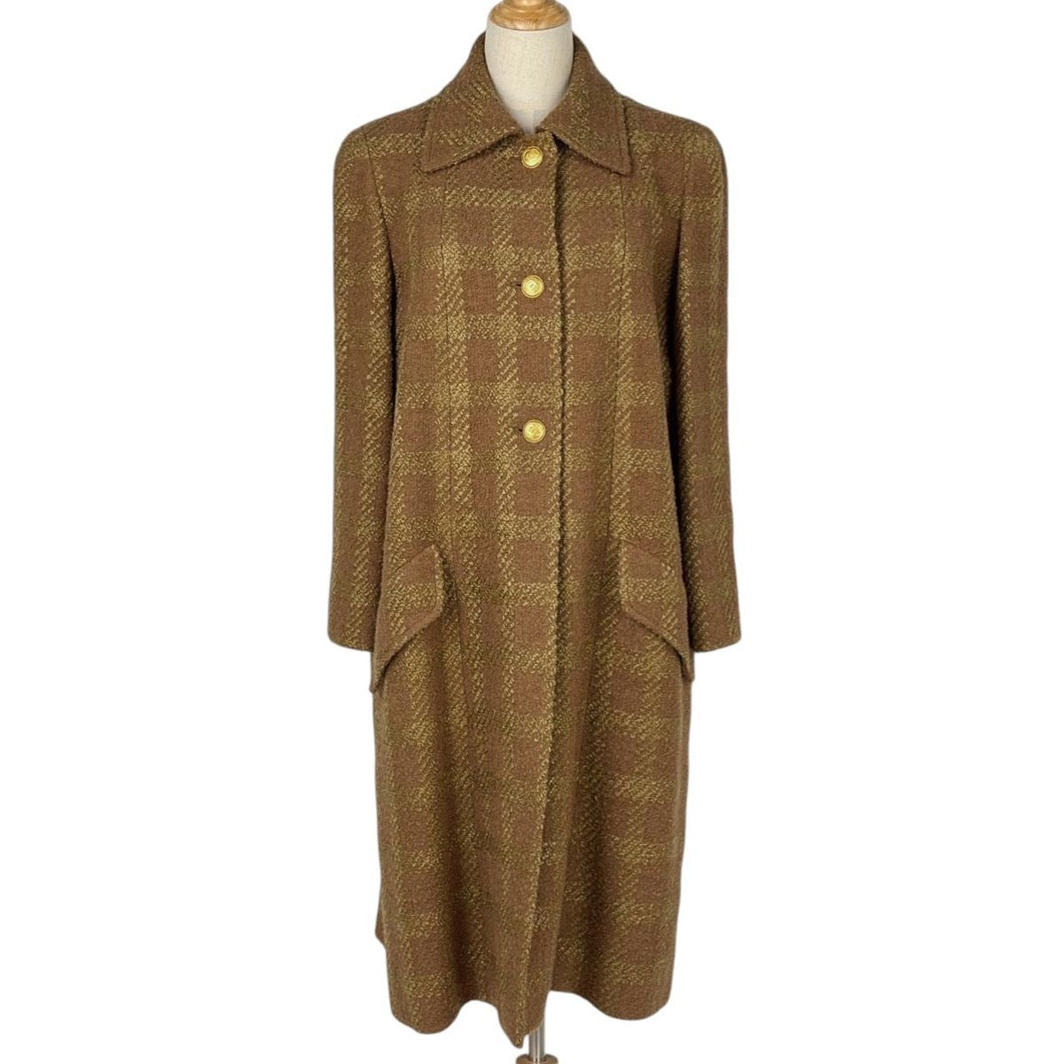 Chanel CC Logo Button Tweed Coat Long Wool Acrylic
