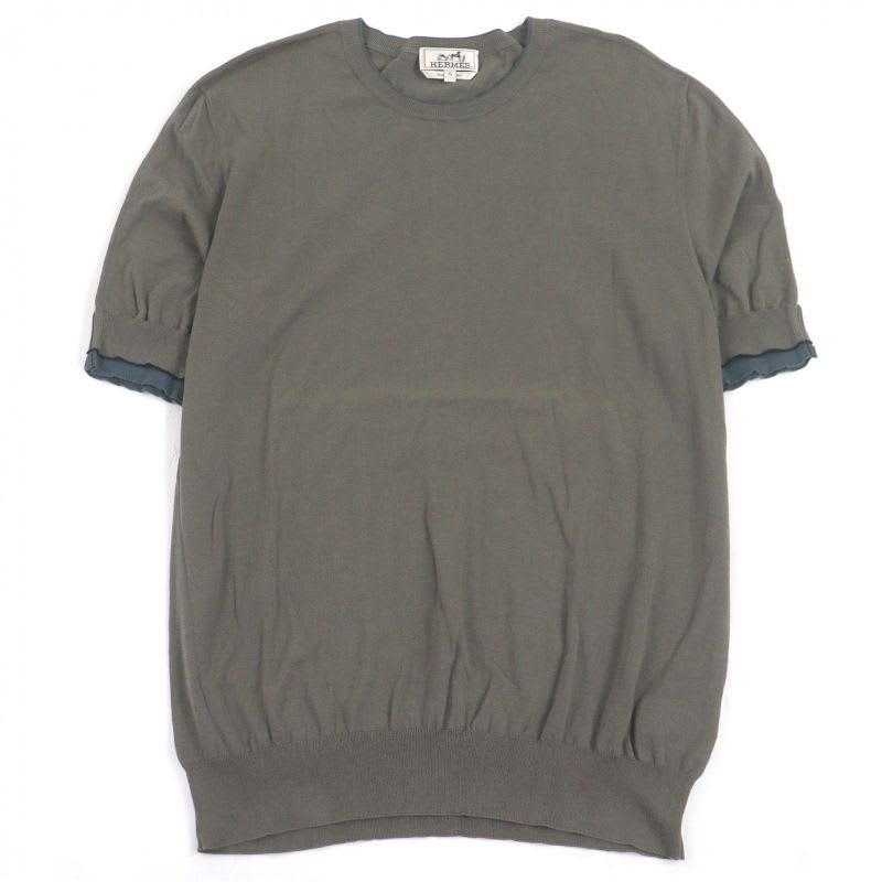 Hermes 21 SS 100% Cotton Sleeve Docking Design Crew Neck Short Knit