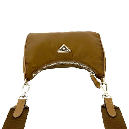 Prada Triangle Logo Hardware Nylon Saffiano Leather 2-Way Chain Semi One